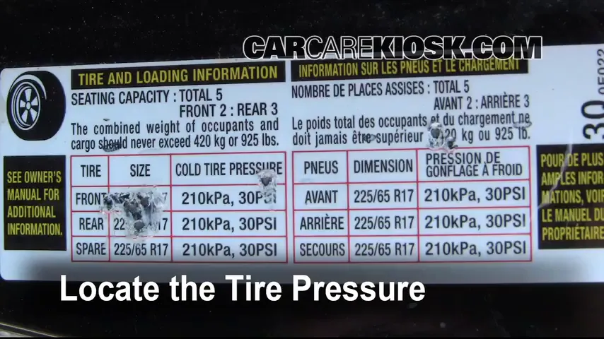 Tire Pressure for 2008 Lexus RX350 3.5L V6